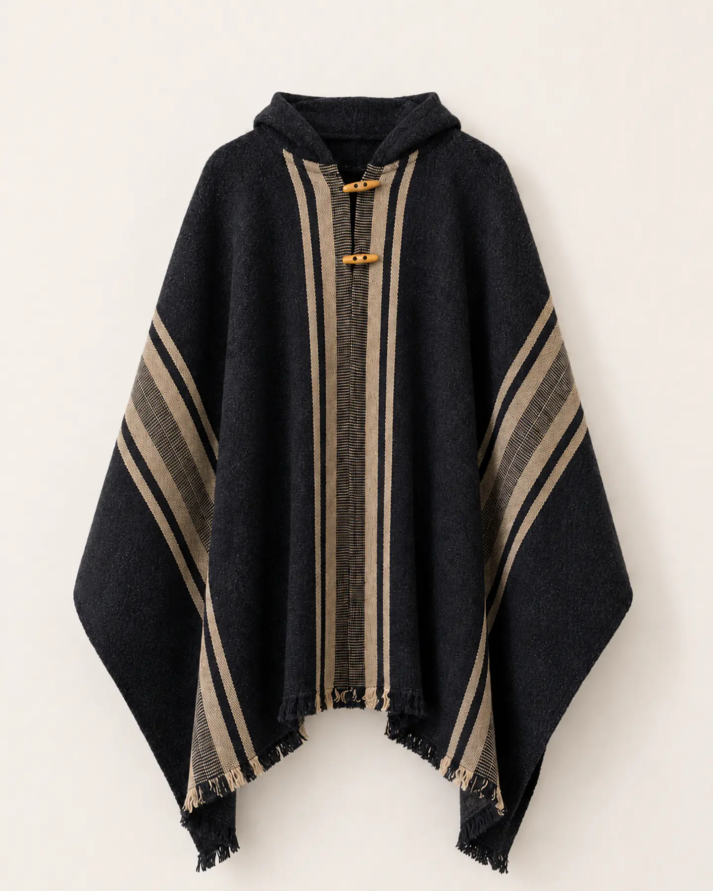 Poncho con Gorro Gris Marengo - Peinecillo Beige. 1