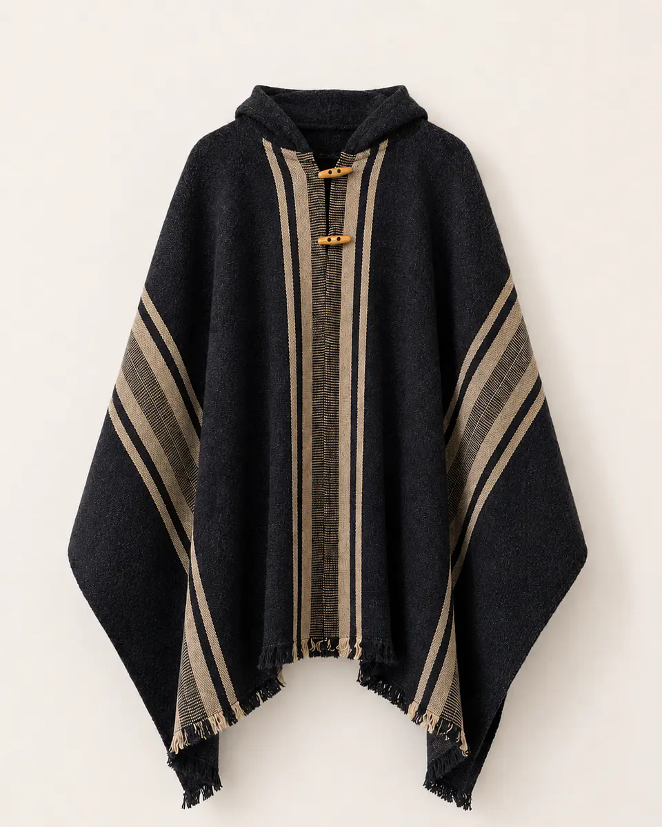 Poncho con Gorro Gris Marengo - Peinecillo Beige. 1