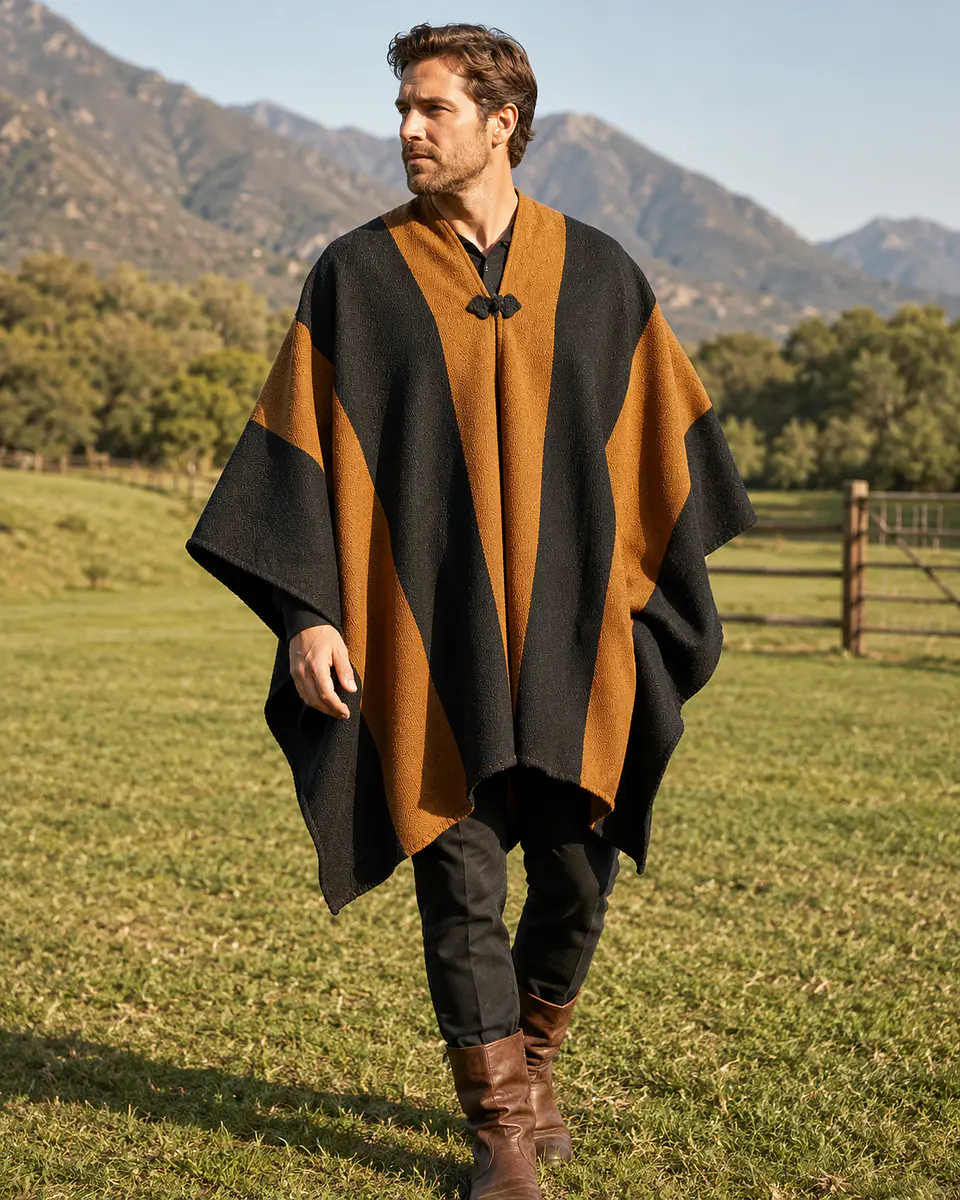 Poncho Tradicional Gris Marengo – Peinecillo Beige. 2