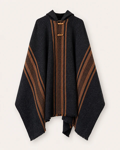 Poncho con Gorro Gris Marengo - Peinecillo Camel.