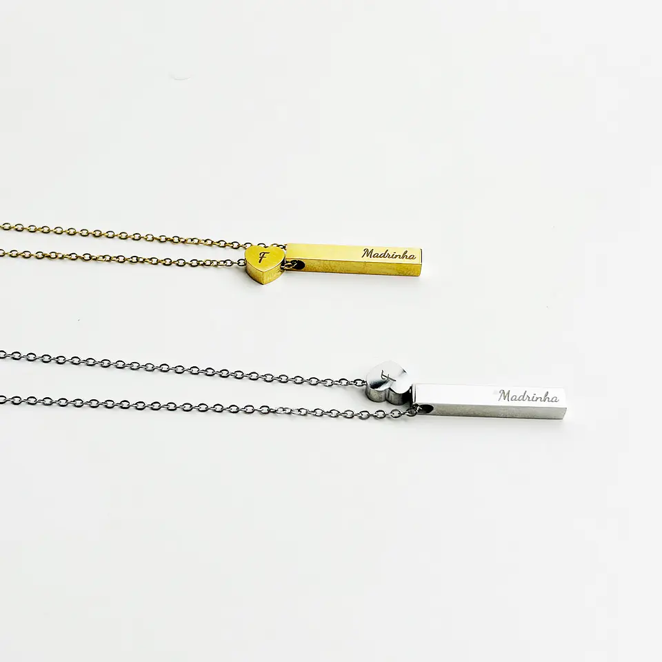 Colar Barra e Coração Personalizado 3