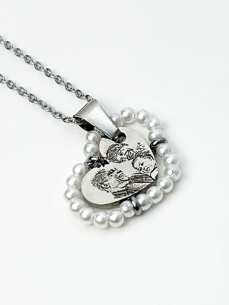 Colar Coração c/ Pérolas com Fotografia 4