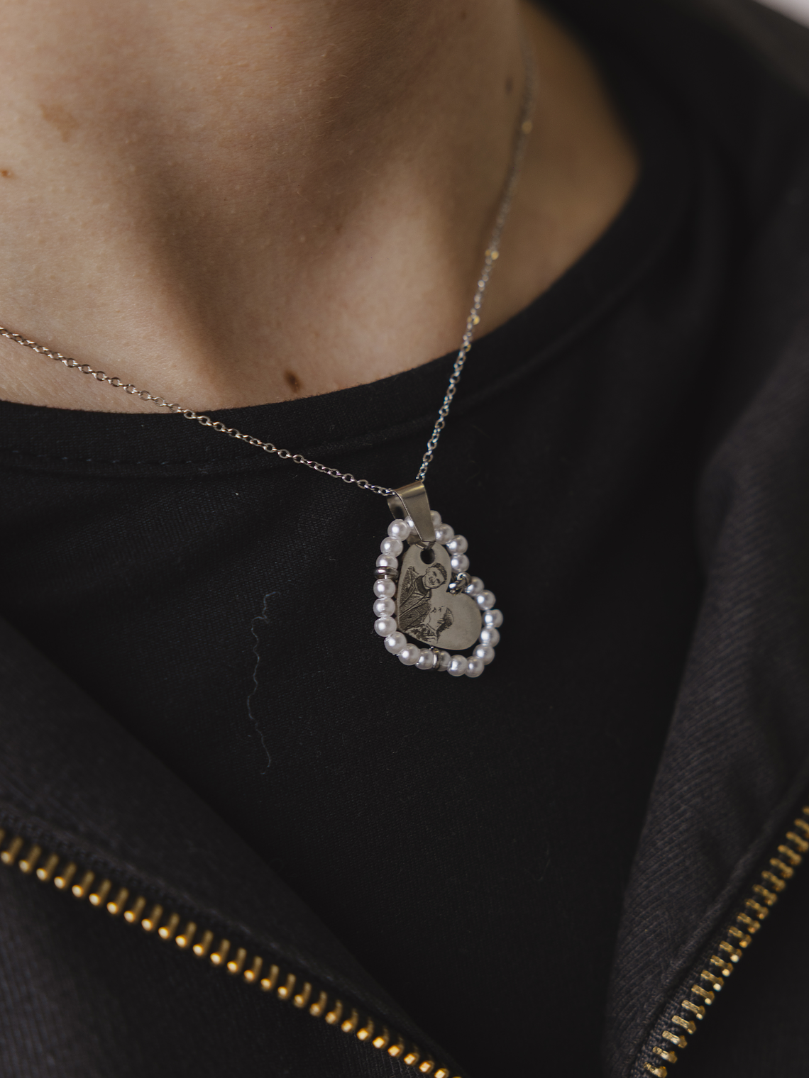 Colar Coração c/ Pérolas com Fotografia 1