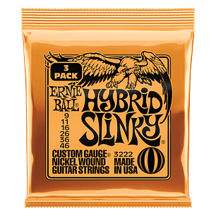 Cuerdas para Guitarra Electrica Hybrid Slinky Nickel Wound  P03222 Pack 3 Cuerdas Ernie Ball