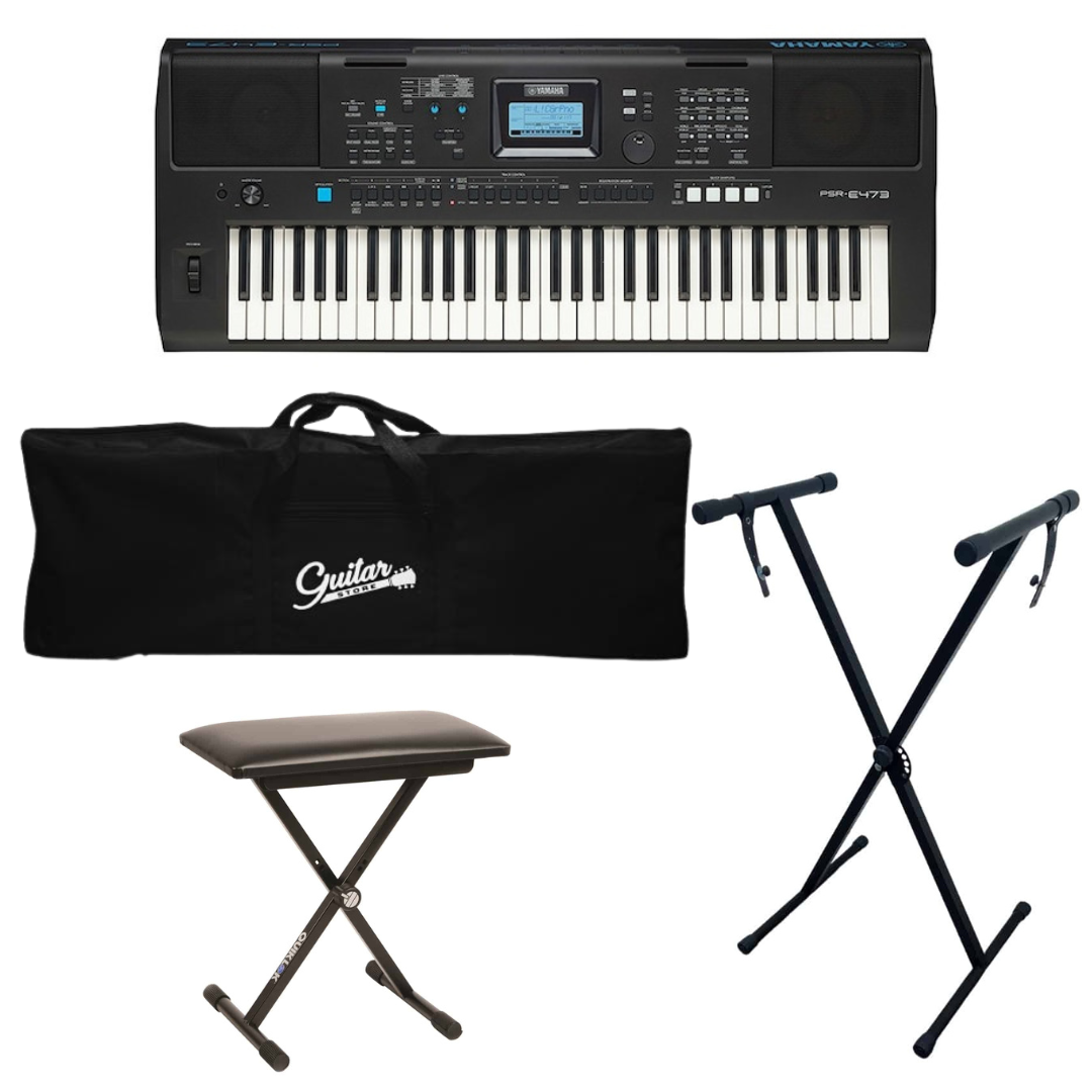 Full Pack Teclado Digital PSR E473 Yamaha Atril + Funda + Si