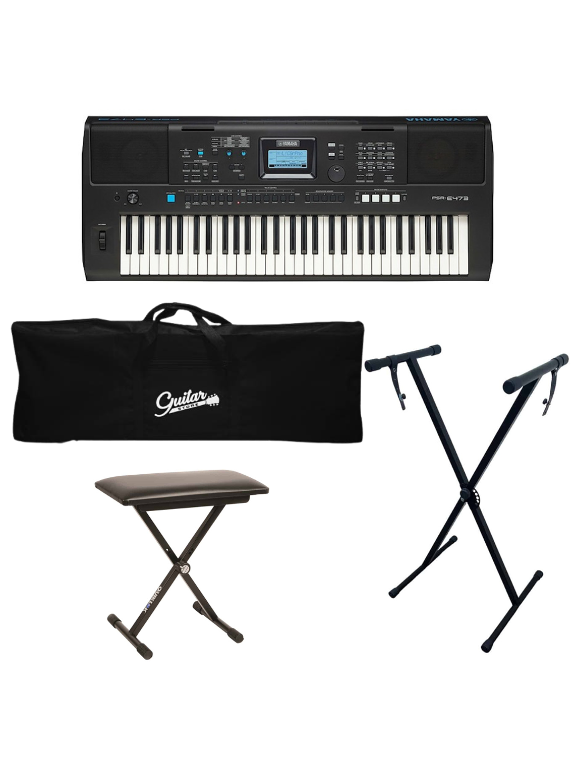 PSR-E473 Full Pack Teclado Digital Yamaha Atril + Funda + Sillin  1