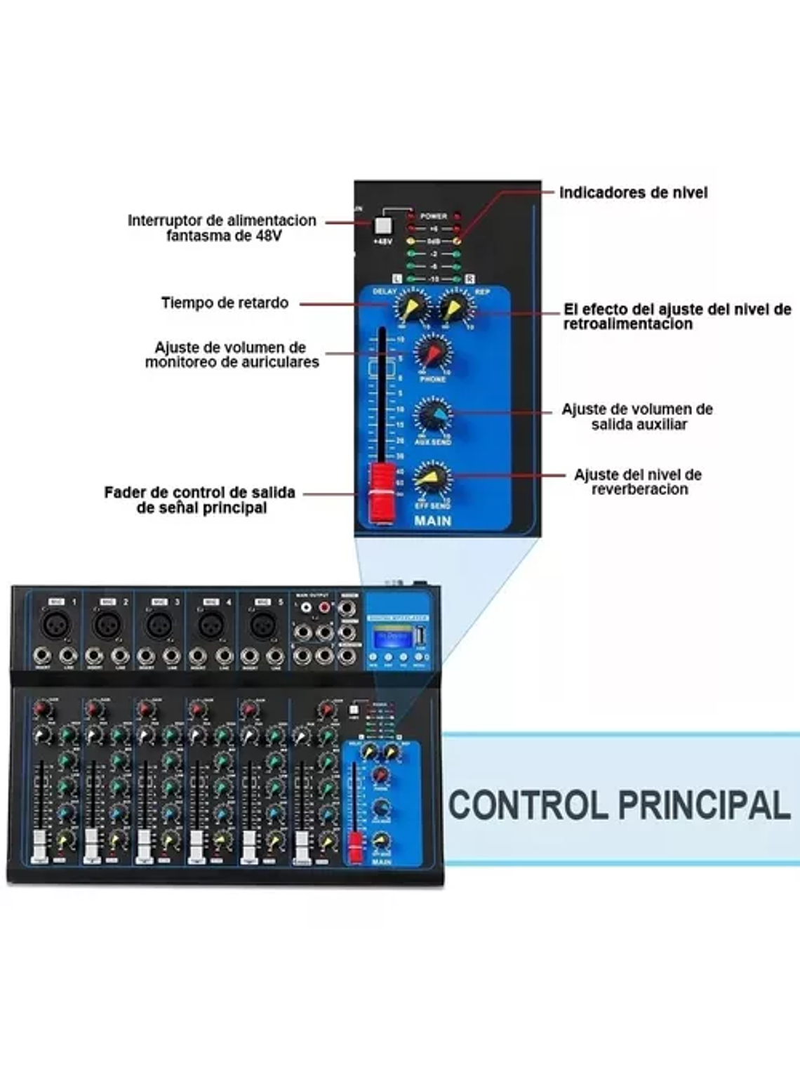 Consola Mezcladora De Audio Portátil 7 Canales 2