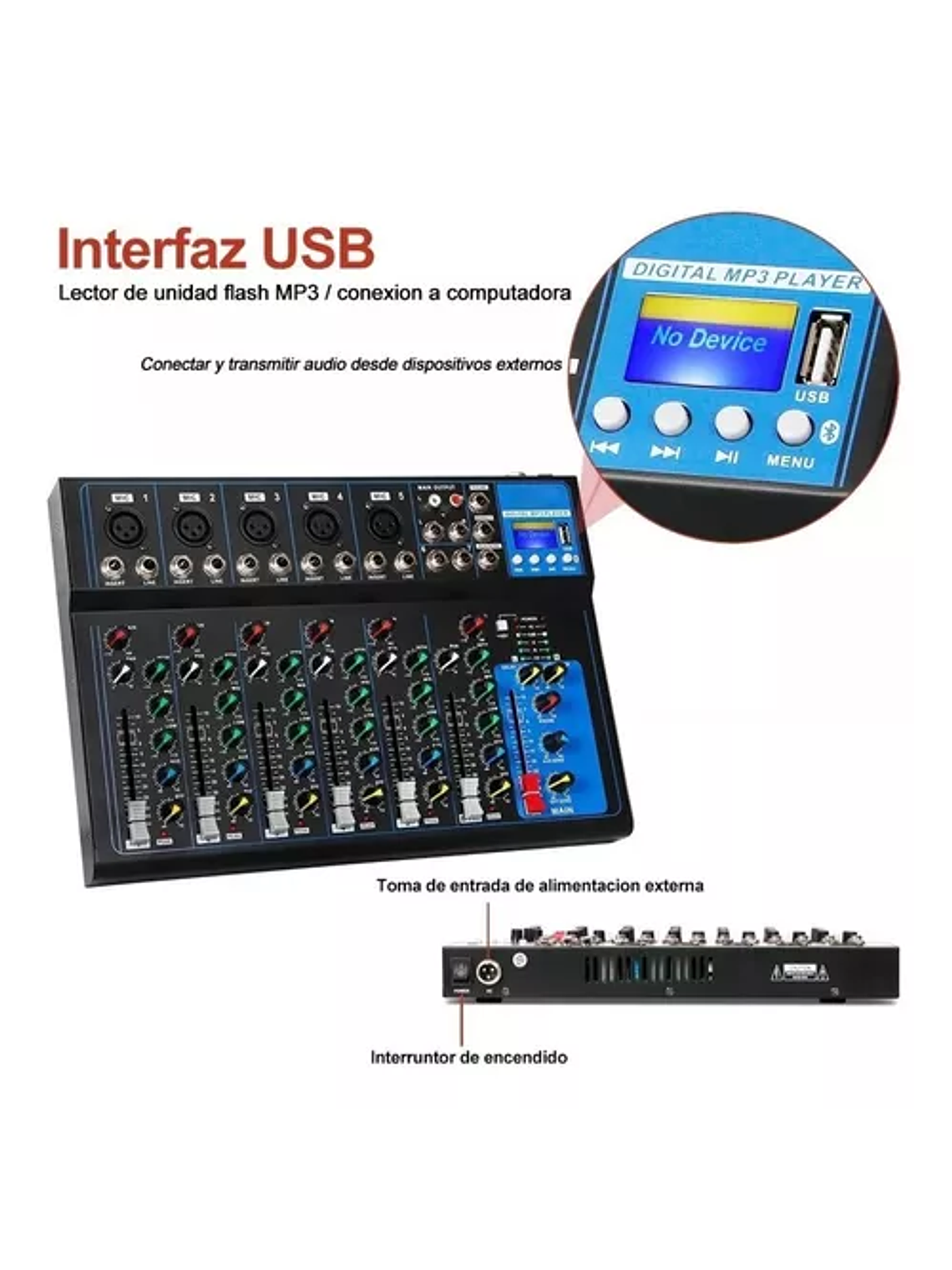 Consola Mezcladora De Audio Portátil 7 Canales 4