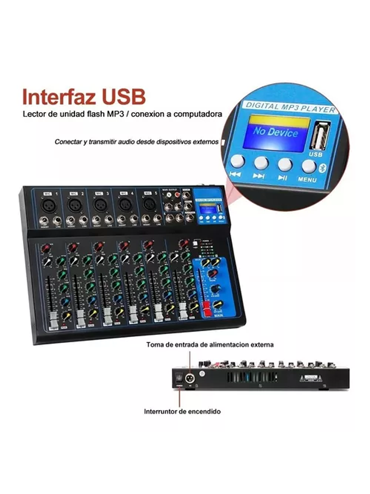 Consola Mezcladora De Audio Portátil 7 Canales 4
