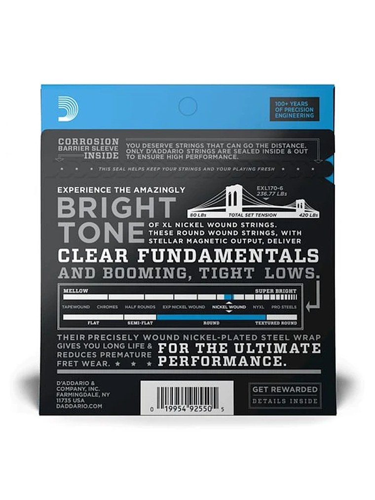 EXL170-6 Cuerdas Bajo Eléctrico 032-130 6 Cuerdas, Daddario  2