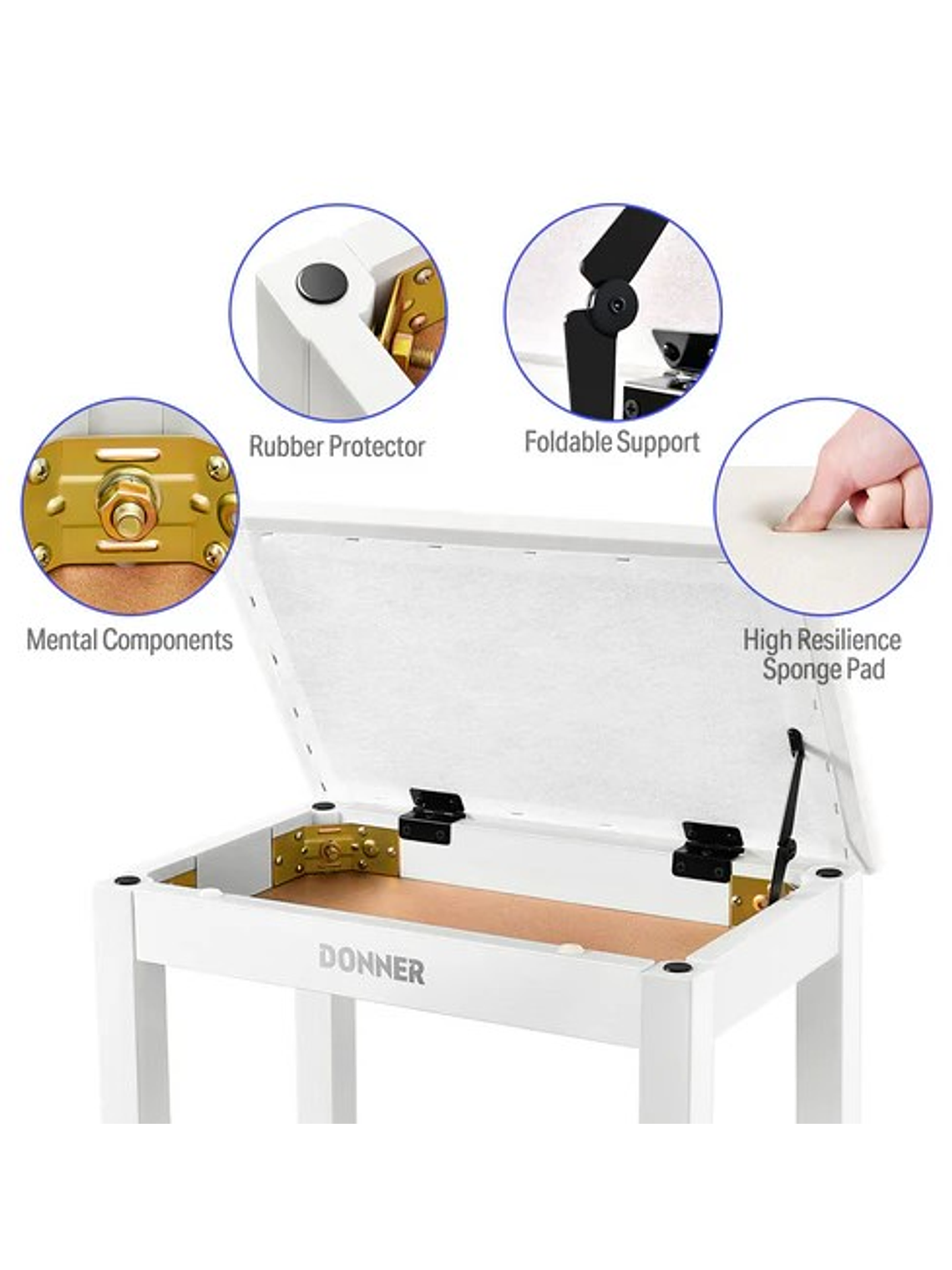 DKB10 Banqueta para Piano Blanco Donner 4