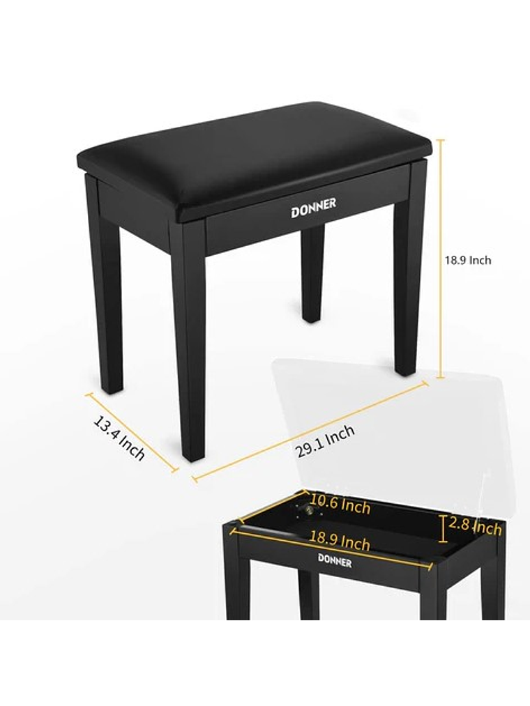  DKB10 Banqueta para Piano Color Negro Donner 5