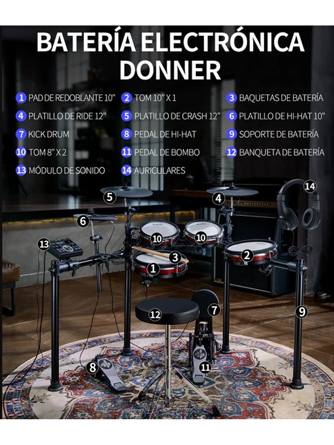 DED-200 Max Batería Electrónica Donner 2