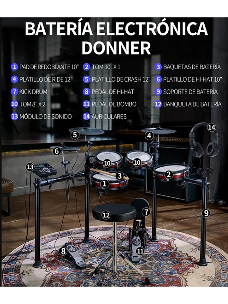 DED-200 Max Batería Electrónica Donner 2