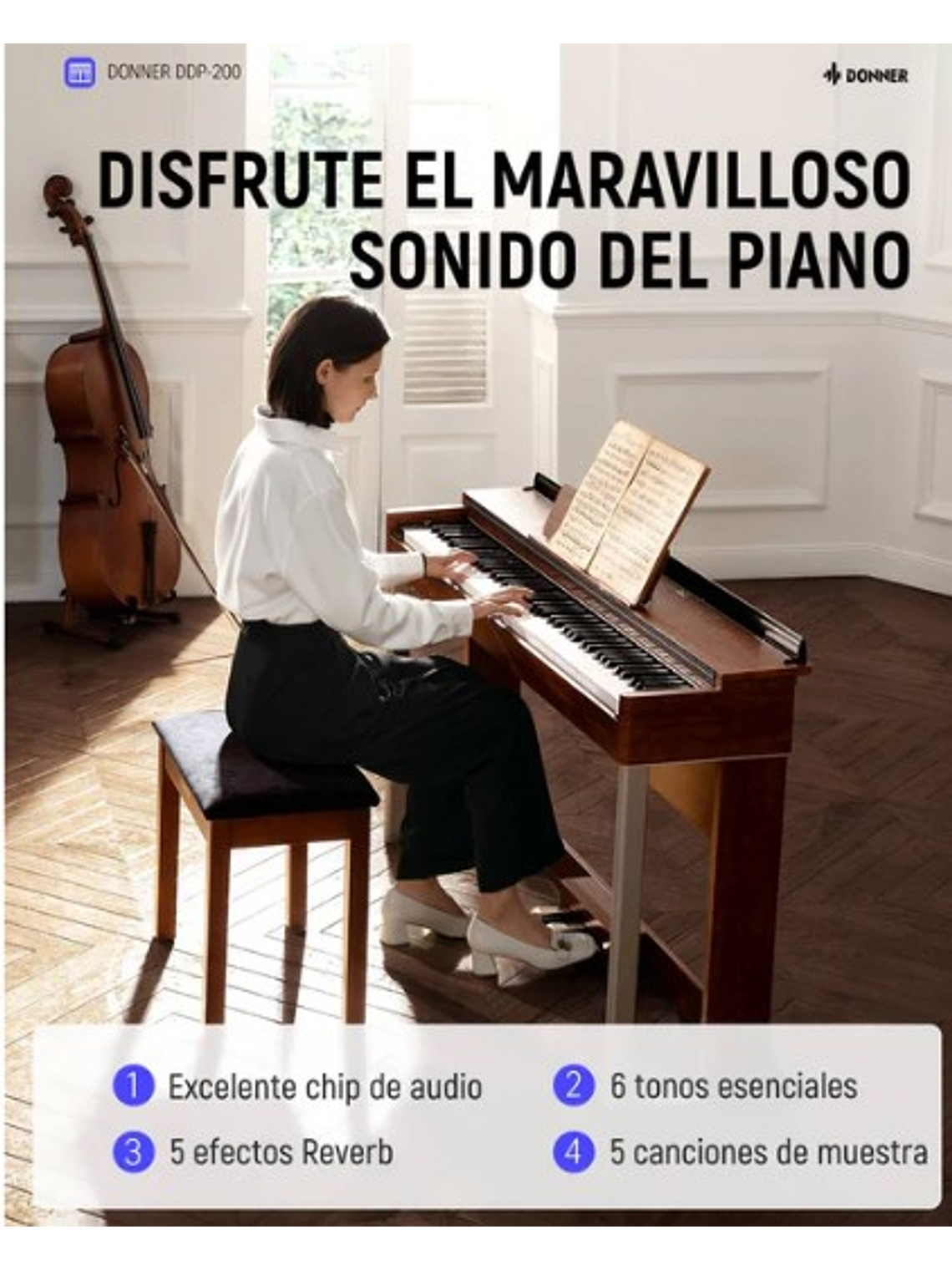 DD-P200 Piano Digital Vertical 88 Teclas Acción Martillo Donner 4