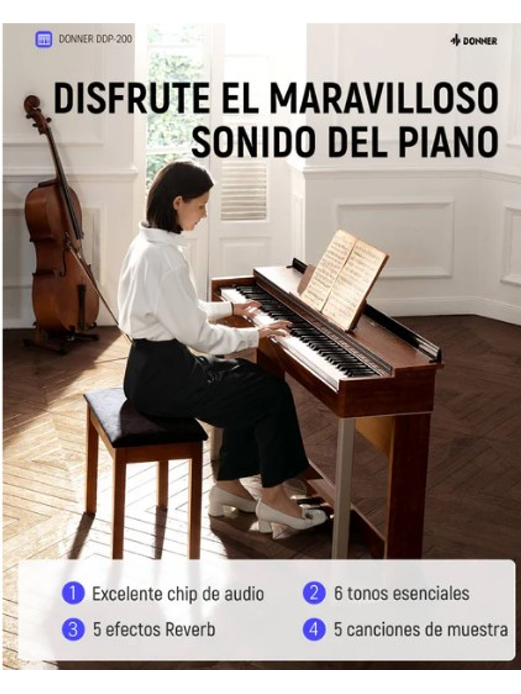 DD-P200 Piano Digital Vertical 88 Teclas Acción Martillo Donner 4