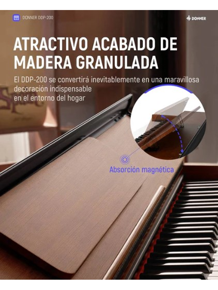 DD-P200 Piano Digital Vertical 88 Teclas Acción Martillo Donner 5