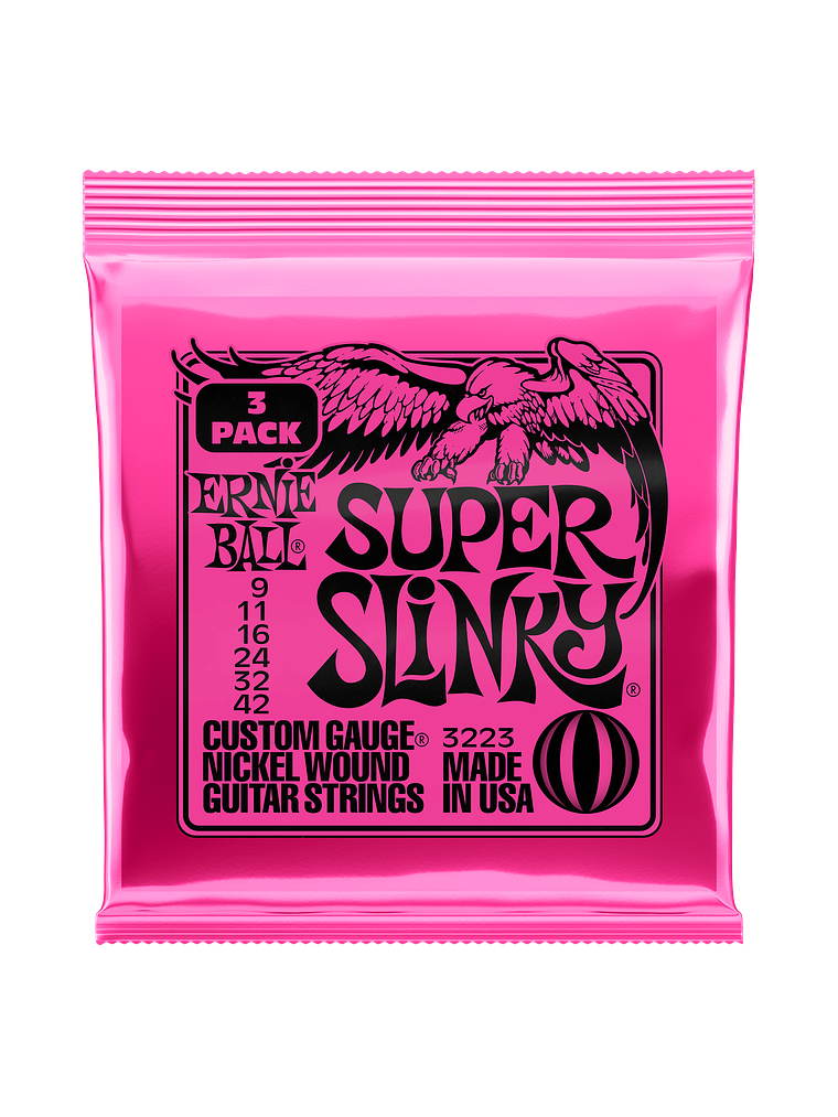 P03223 Pack 3 Set Cuerdas Super Slinky Guitarra Eléctrica 9-42 Ernie Ball  1