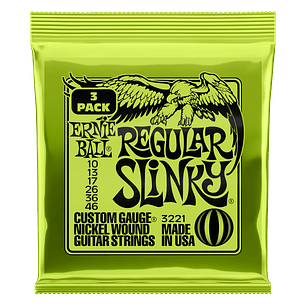 P03221 Pack de 3 Set de 6 Cuerdas Regular Slinky G. Eléctrica 10-46 Ernie Ball