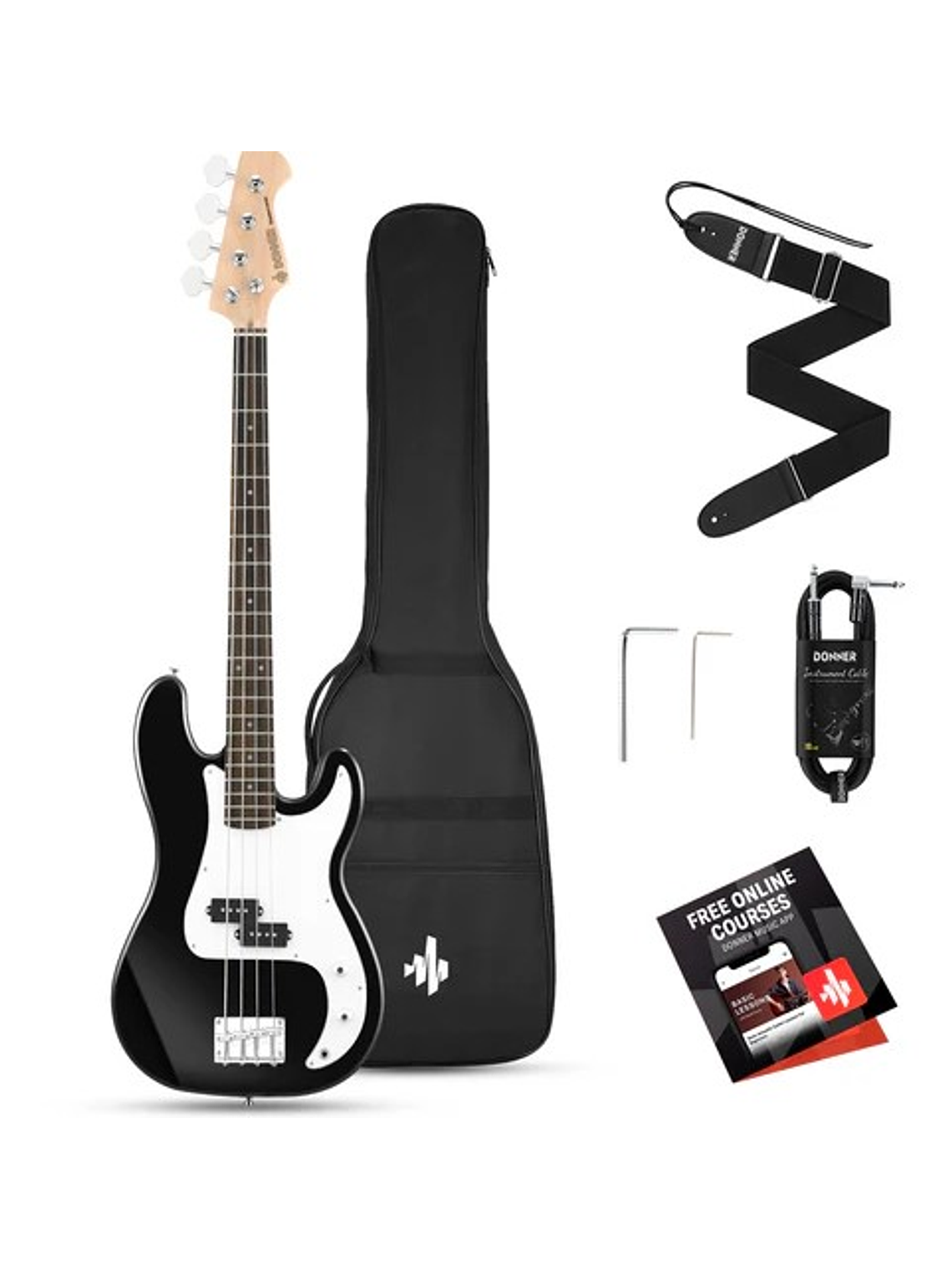 DPB-510B Pack De Bajo Eléctrico, Incluye Funda Y Accesorios. Donner 1