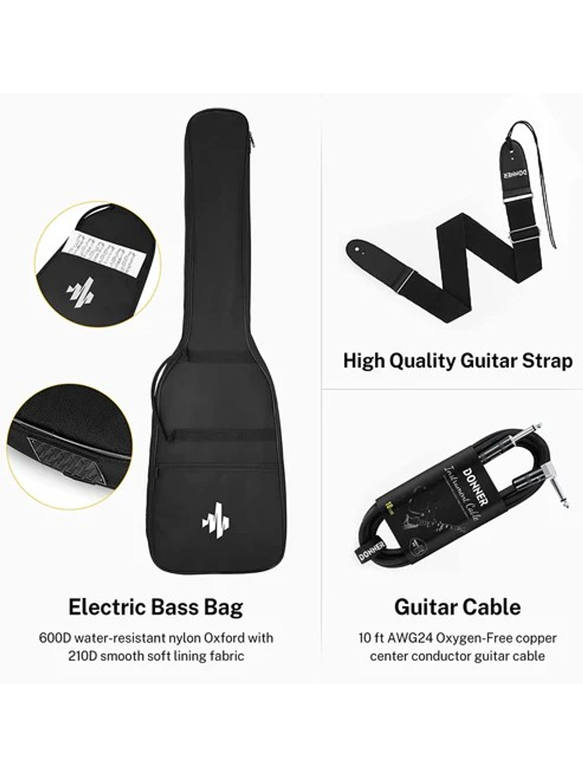 DPB-510B Pack De Bajo Eléctrico, Incluye Funda Y Accesorios. Donner 4