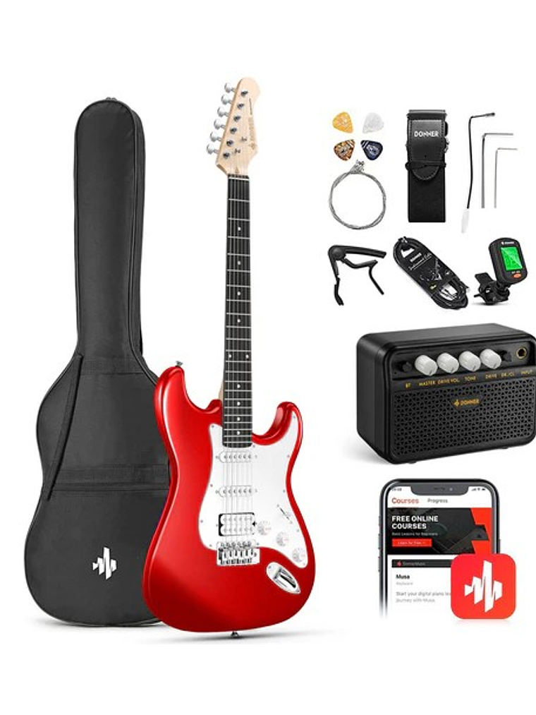 DST-100R Pack De Guitarra Eléctrica Roja Donner  1