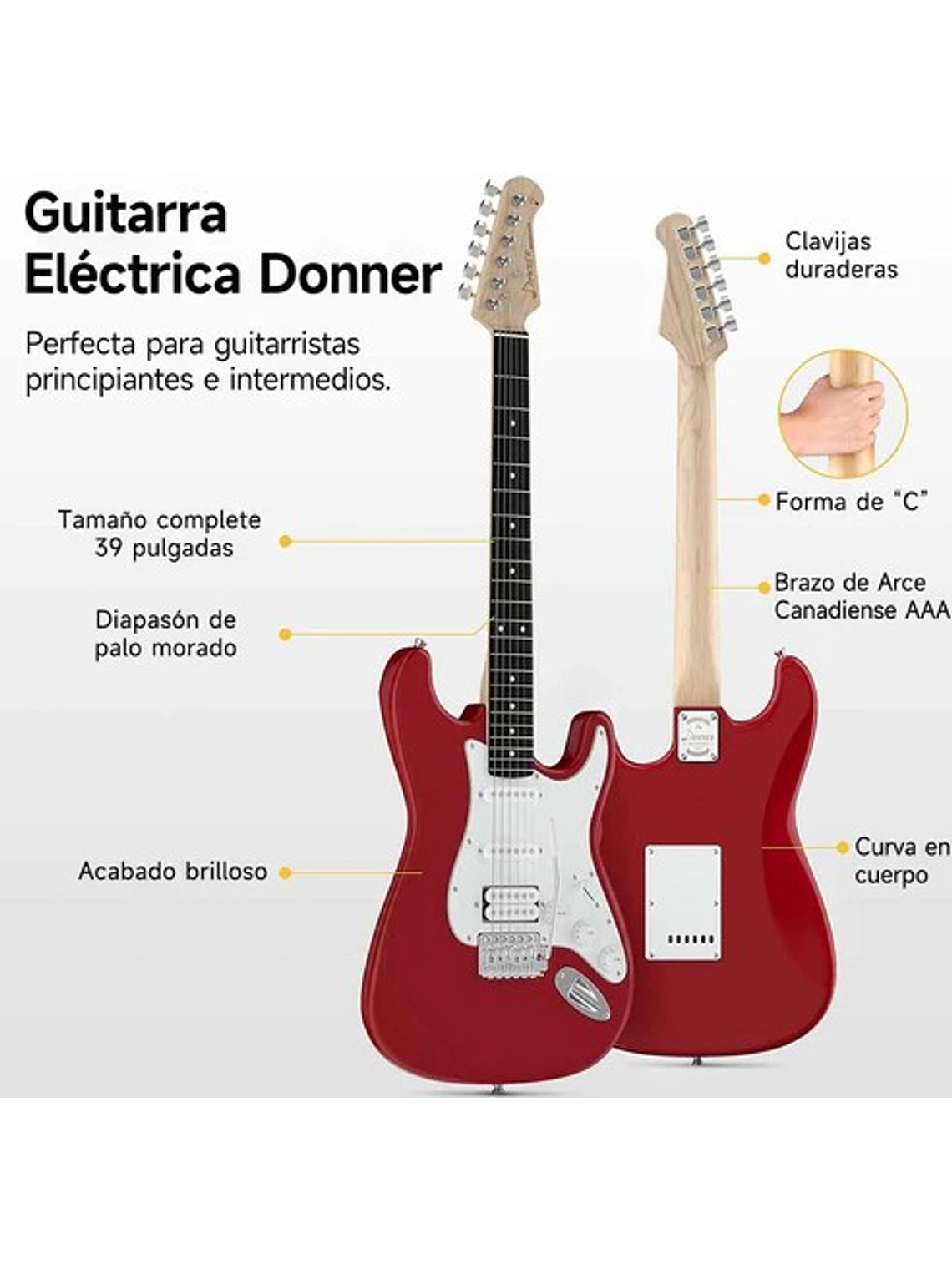 DST-100R Pack De Guitarra Eléctrica Roja Donner  4