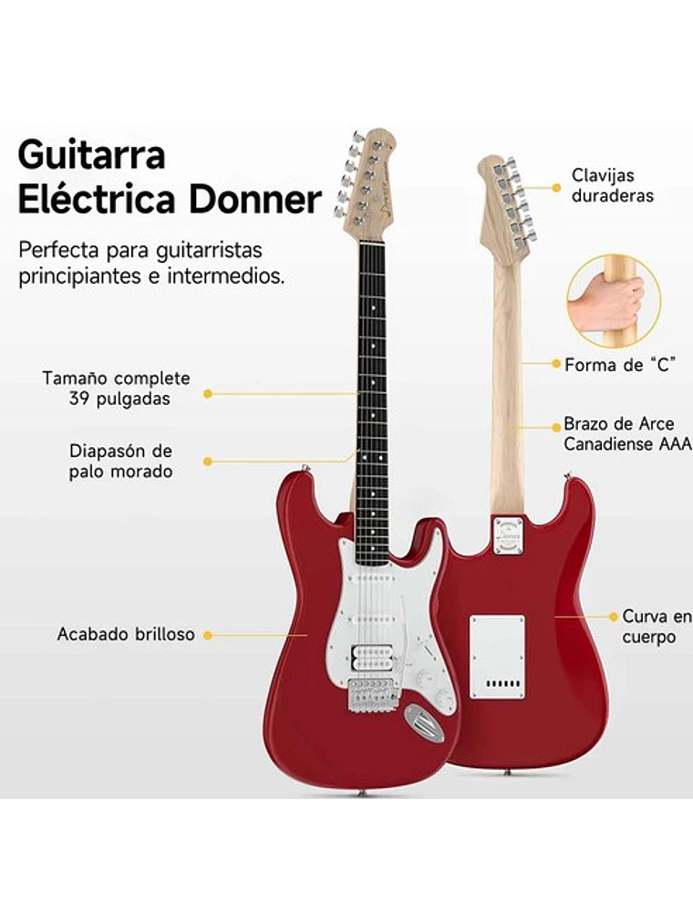 DST-100R Pack De Guitarra Eléctrica Roja Donner  4
