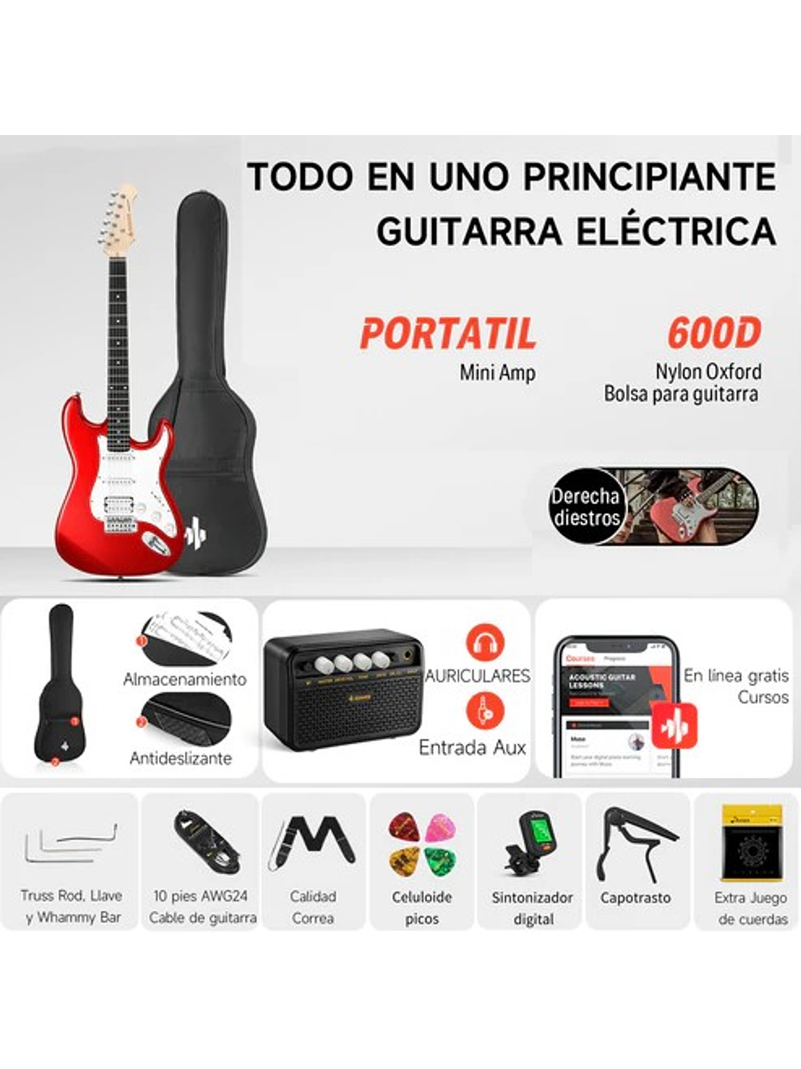 DST-100R Pack De Guitarra Eléctrica Roja Donner  5