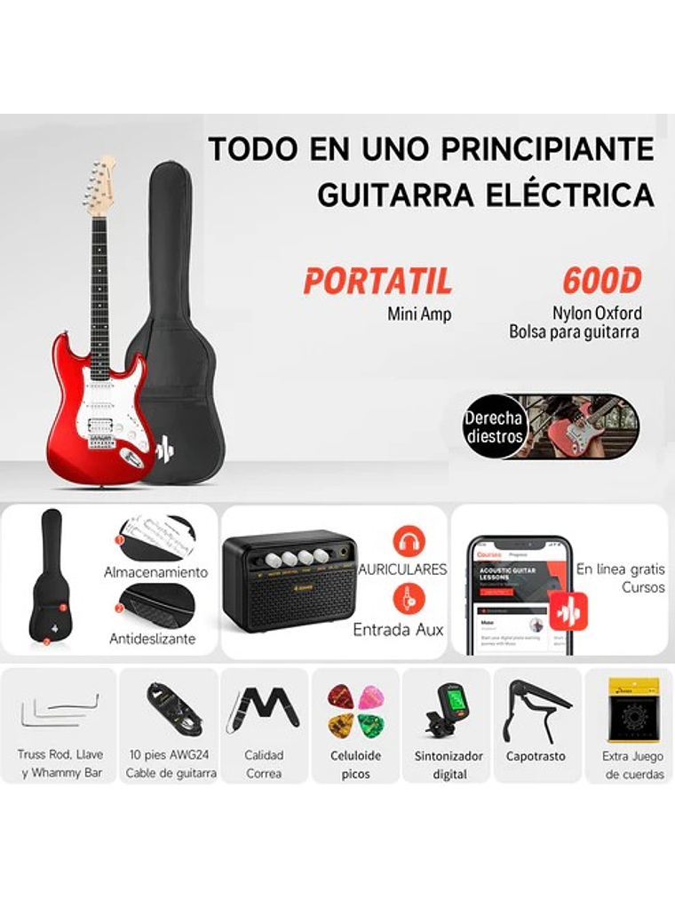 DST-100R Pack De Guitarra Eléctrica Roja Donner  5