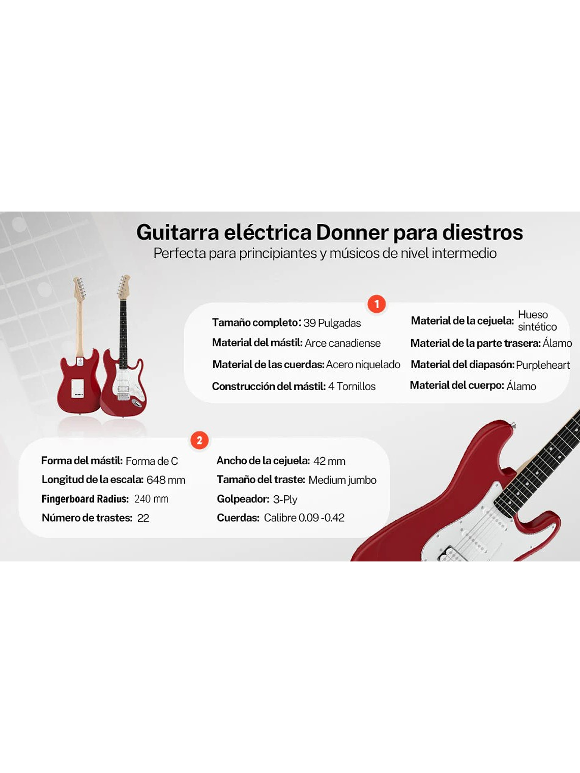 DST-100R Pack De Guitarra Eléctrica Roja Donner  6