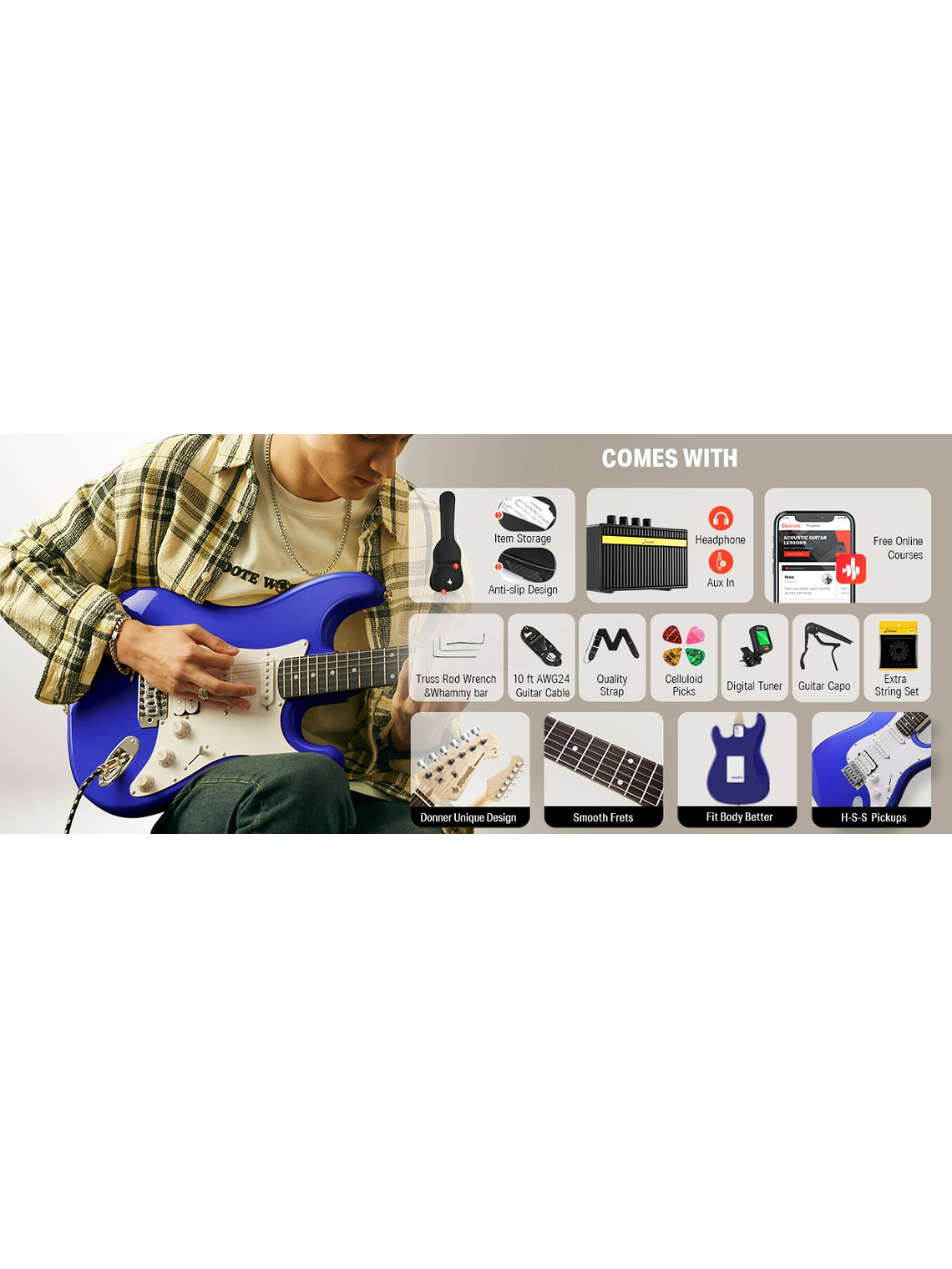 DST-100L Pack De Guitarra Eléctrica Azul Donner  2