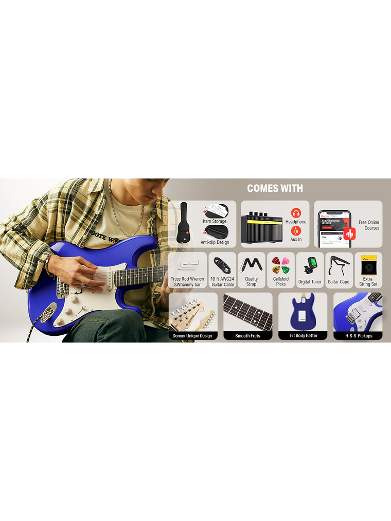 DST-100L Pack De Guitarra Eléctrica Azul Donner  2
