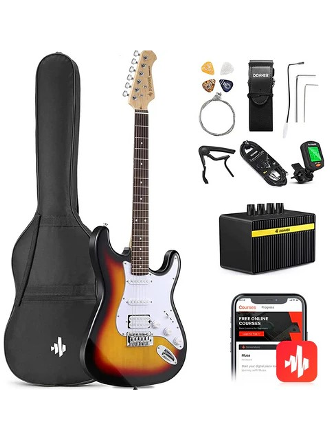 DST-100S Pack De Guitarra Eléctrica Sunburst Donner  1