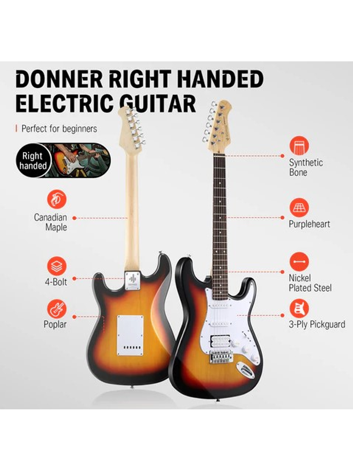 DST-100S Pack De Guitarra Eléctrica Sunburst Donner  4