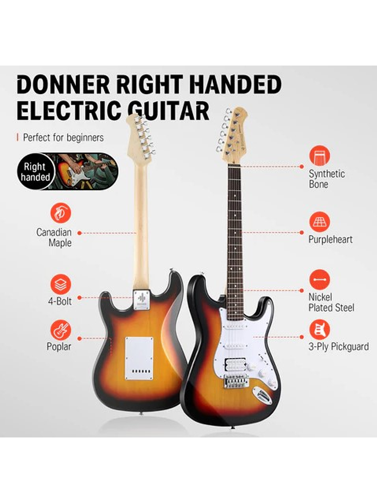 DST-100S Pack De Guitarra Eléctrica Sunburst Donner  4