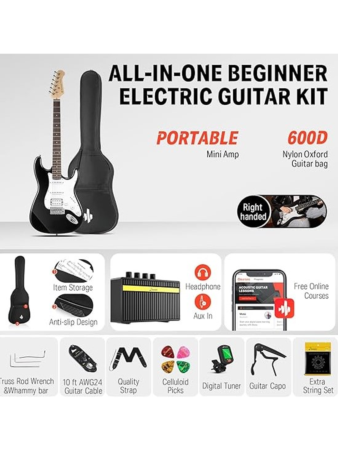 DST-100B Pack De Guitarra Eléctrica Negro Donner  3