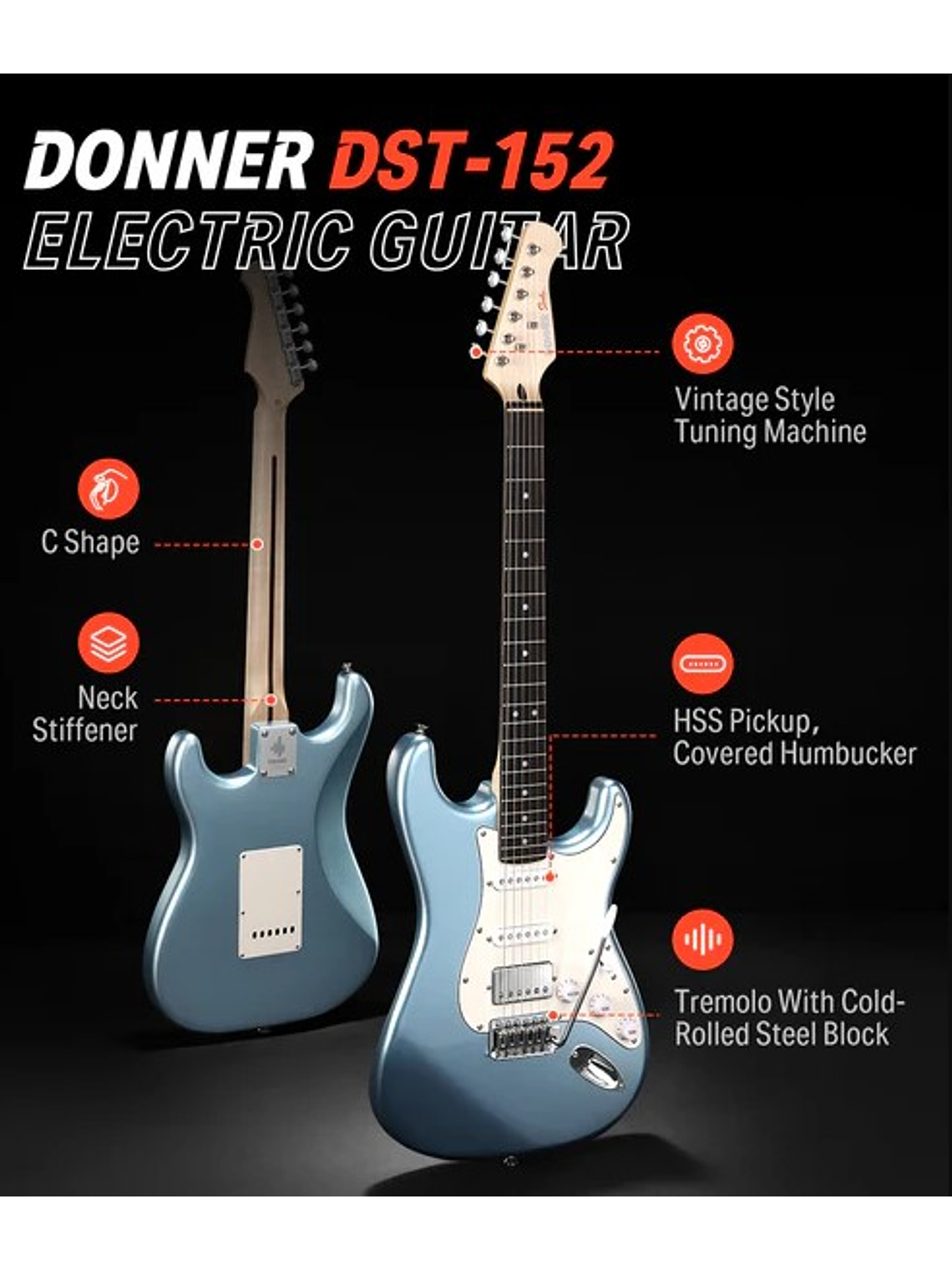 DST-152R Pack De Guitarra Eléctrica Azul Donner  9