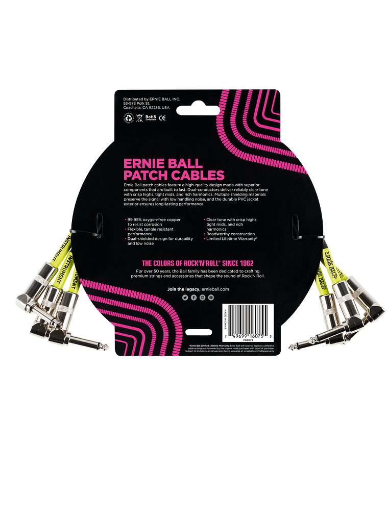 P06075 Pack 3 Cables Patch para Pedales Ernie Ball 2