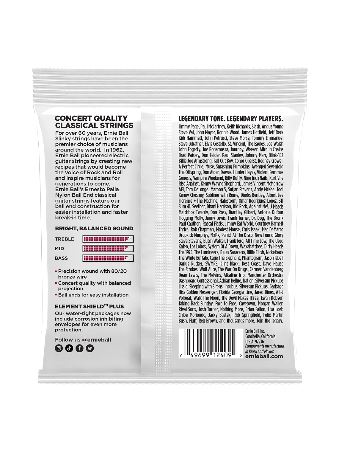 P02409 Set 6 Cuerdas Nylon Ernesto Palla Ball End Ernie Ball 2