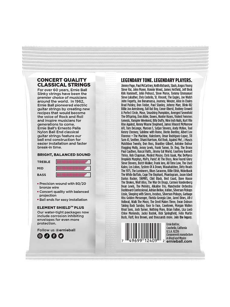 P02409 Set 6 Cuerdas Nylon Ernesto Palla Ball End Ernie Ball 2