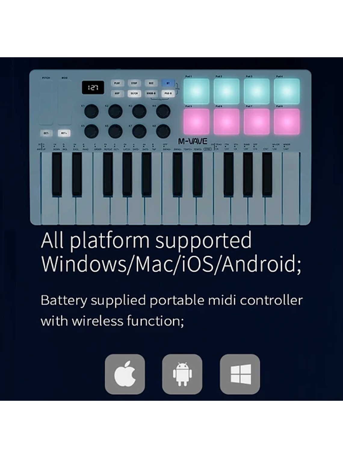 M-Vave SMK25 - Controlador MIDI Bluetooth Blanco 3