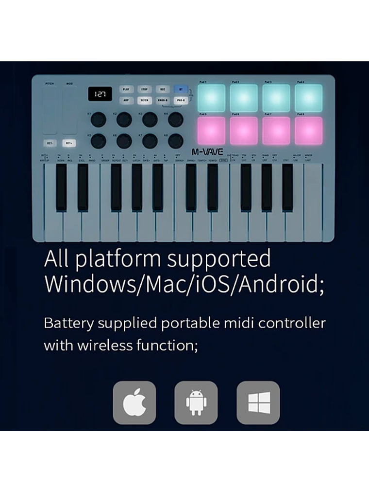 M-Vave SMK25 - Controlador MIDI Bluetooth Blanco 3