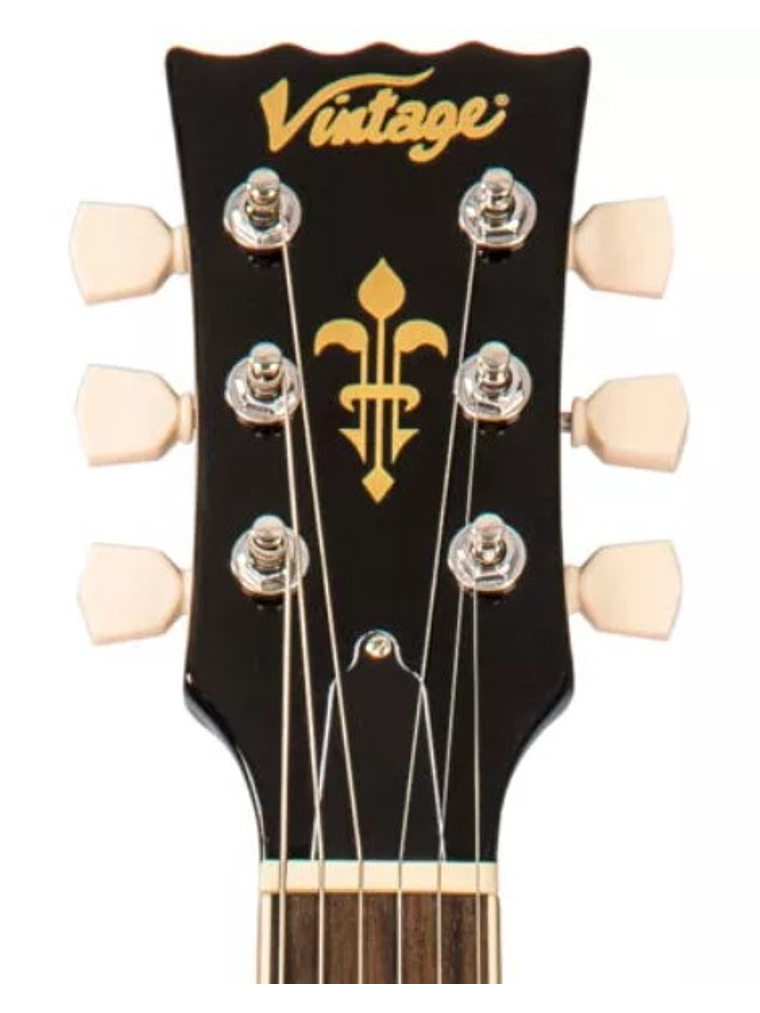 V100BLB Guitarra Eléctrica Vintage  Reeditada Con Bigsby Color Negro Vintage 3