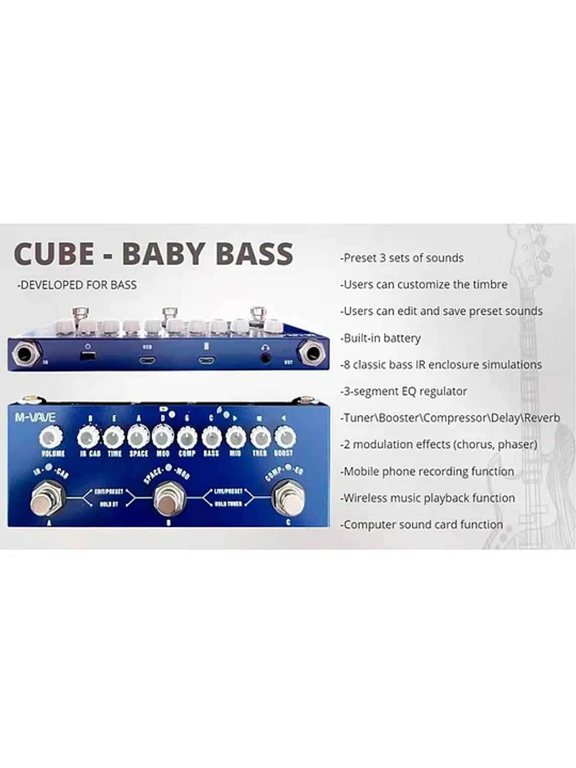 Pedal multiefecto para bajo Cube Baby Bass M-VAVE 3