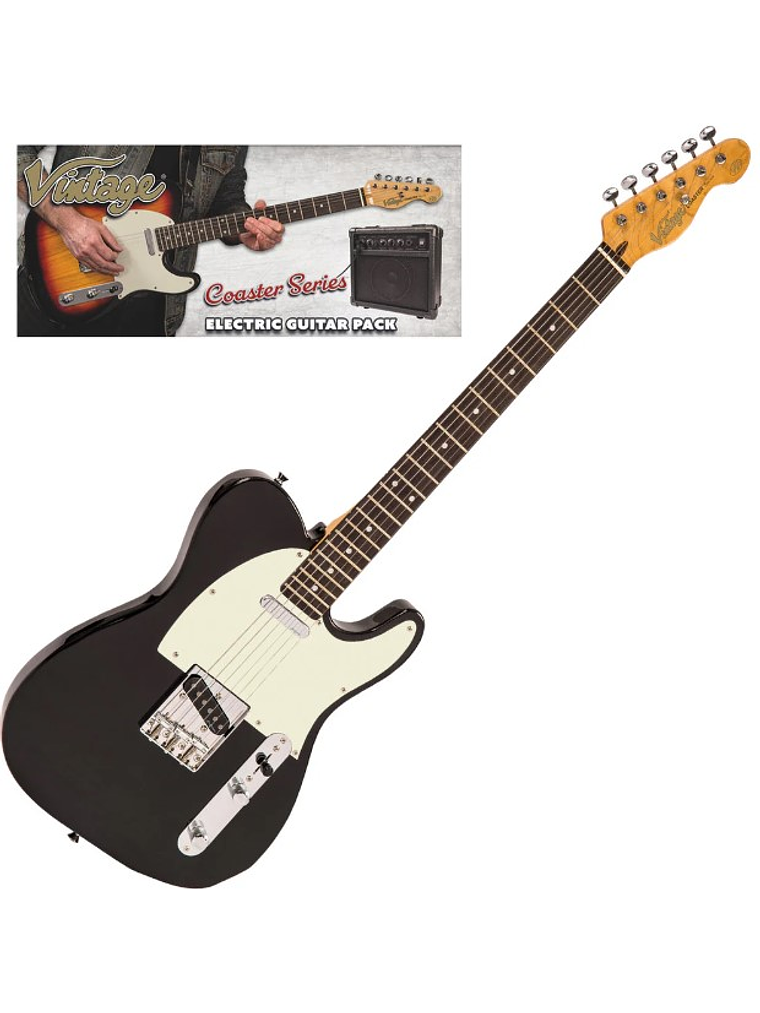 VIP-V20BLK Pack De Guitarras Eléctricas Serie Coaster, Color Negro Boulevard Vintage 7