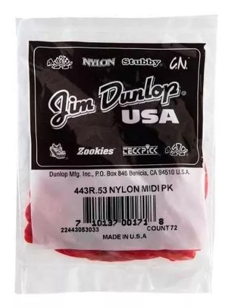 Uñetas Jim Dunlop Nylon Midi 443r 0.53 Bolsa X72u 1