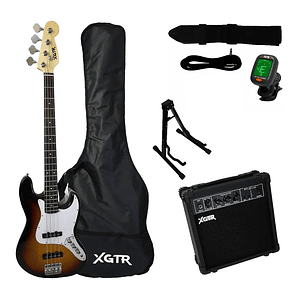 Pack Bajo Eléctrico Jazz Sunburst JB100 SB, Amp 15w XGTR