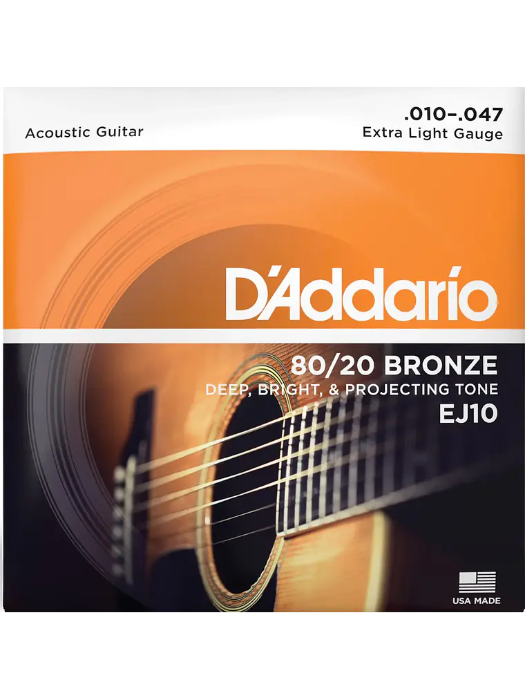 EJ10 Cuerdas Guitarra Acústica Bronze .010-.050 set 6 cuerdas D'Addario 1