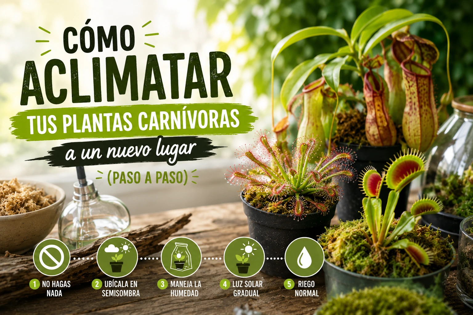 Cómo aclimatar tus plantas carnívoras a un nuevo lugar (paso a paso)